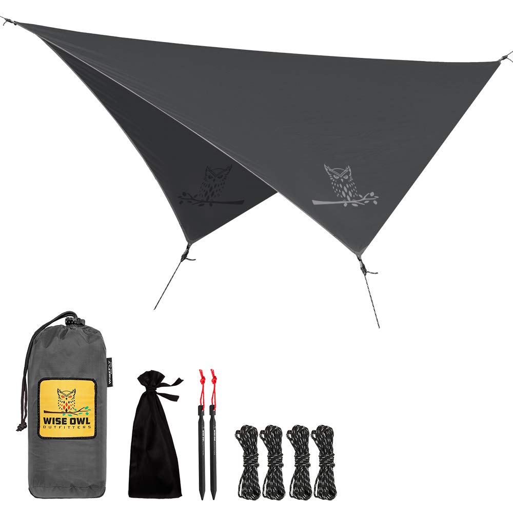 Wise Owl Outfitters Hammock Rain Fly – Waterproof Camping Tarp Cover with Tent Stakes & Carry Bag