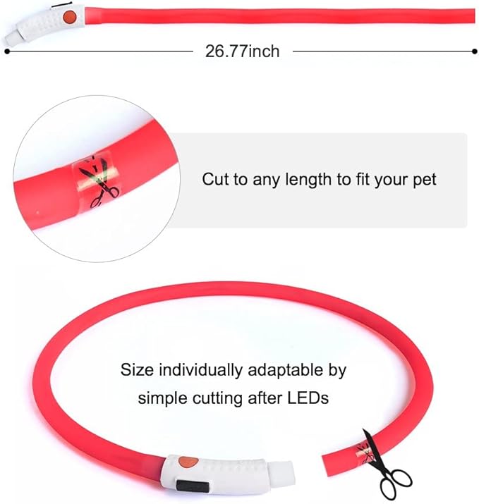 Illumifun Led Dog Collar, USB Rechargeable LED Dog Necklace Light, Silicone Light Up Dog Collars Glow in The Dark (Red-Silicone)