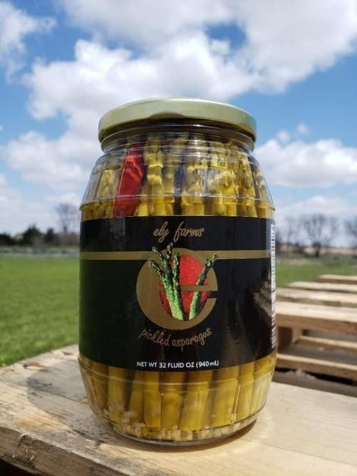 Ely Farms | Pickled Asparagus | Gourmet Crunchy Spears | Family Recipe | Zesty Dill and Garlic Flavor | Delicious Appetizer or Bloody Mary Garnish | Made in Nebraska USA | 32 oz Jar | 1-Pack