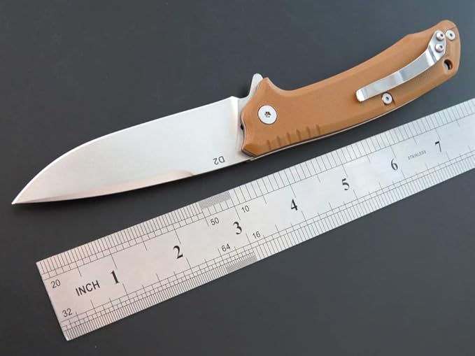 Eafengrow EF223 Folding Knife D2 Blade with G10 Handle Multi Pocket Knife Survival Outdoor Camping Survival (brown)