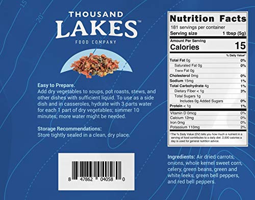 Thousand Lakes Dried Mixed Vegetables Select Soup Blend - Bulk - 2 pounds | 100% Veggies | No Added Salt