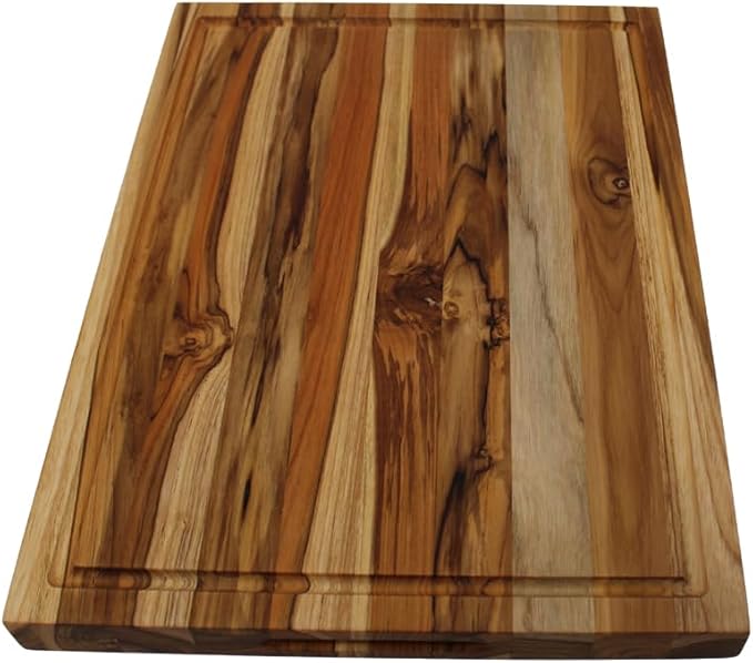 EcoDecors, Teak Cutting Board 20"x15" Reversible Edge Grain, Extra Large Solid Teak Wood Carving Board with Juice Groove, 3 Charcuterie Trays, Side Handles, Best Wooden Cutting Board for Kitchen