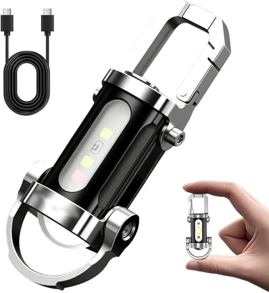 Portable Rechargeable Keychain Flashlights, Multifunction Waterproof Keychain Flashlight with 7 Light Modes, Mini Compact Pocket COB Light for Night Working, Running, Walking, Camping, Fishing, Hiking