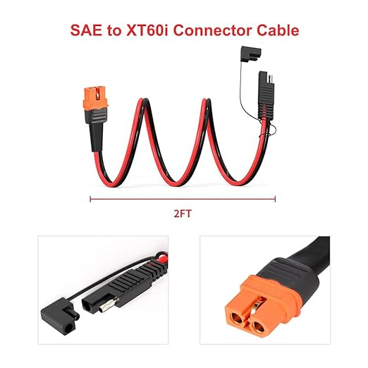 12AWG XT60i to SAE Adapter Extension Cable with SAE Polarity Reverse Adapter for Portable Power Station Solar Panel Solar Generator(2FT)