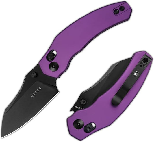 Kizer Mini Bulldog Pocket Knife, 2.5??Nitro V Sheepsfoot Blade Folding Knife, Aluminum Handle Clutch Lock Small EDC Knife for Men Women Gift, Fishing Hiking Camping Hunting Knives V3672SA1