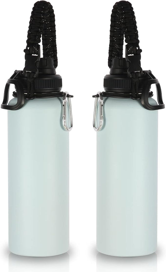Volhoply Insulated Water Bottles Bulk 2 Pack, 40 oz Stainless Steel Bottle with Paracord Handle & Spout Lid, Double Walled Metal Water Cups with Wide Mouth, Reusable Big jug for Adults(Fog,2 Set)