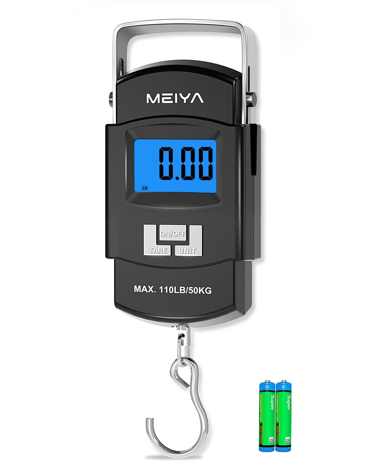 MEIYA Fish Scale 110lb/50kg Digital Fishing Scale with Backlit LCD, Portable Handle, Stainless