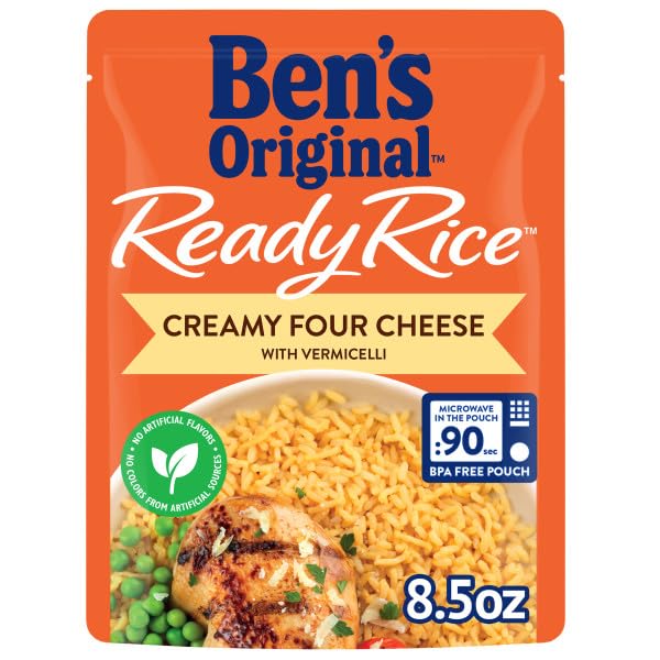 BEN'S ORIGINAL Ready Rice Creamy Four Cheese Flavored Rice, Easy Dinner Side, 8.5 oz Pouch (Pack of 12)