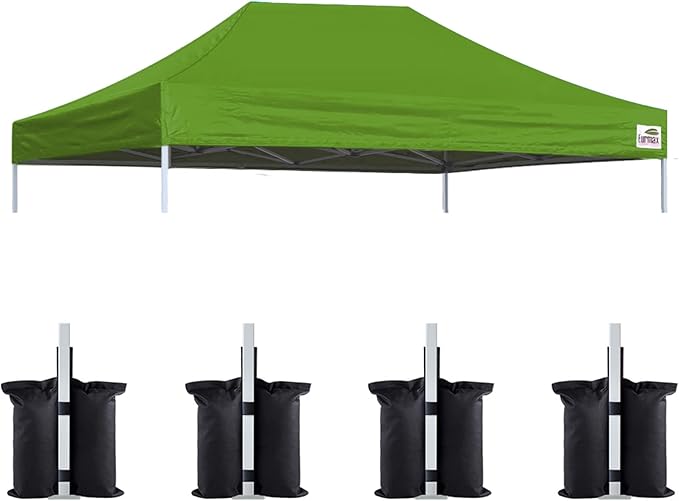 Eurmax USA Pop Up Canopy Top Gazebo Tent Cover Replacement Top Only,Bonus 4PC Pack Weight Bag (10x15, Field Green)