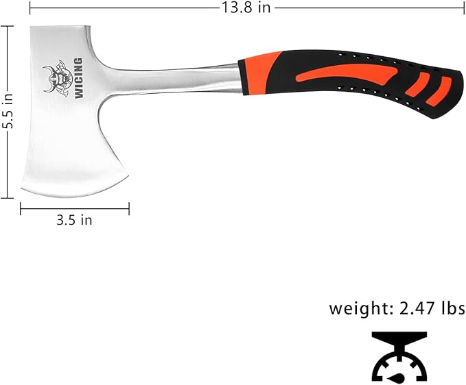 13.8" Hatchet, Camping Axe High Carbon Steel & Shock Reduction Grip with Nylon Sheath