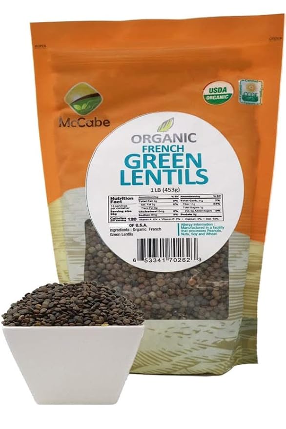 McCabe Organic French Green Lentils - Green Lentils Organic | Rich with Fiber & Minerals | USDA and CCOF Certified | Packed in USA | 1Lbs (Pack of 3)
