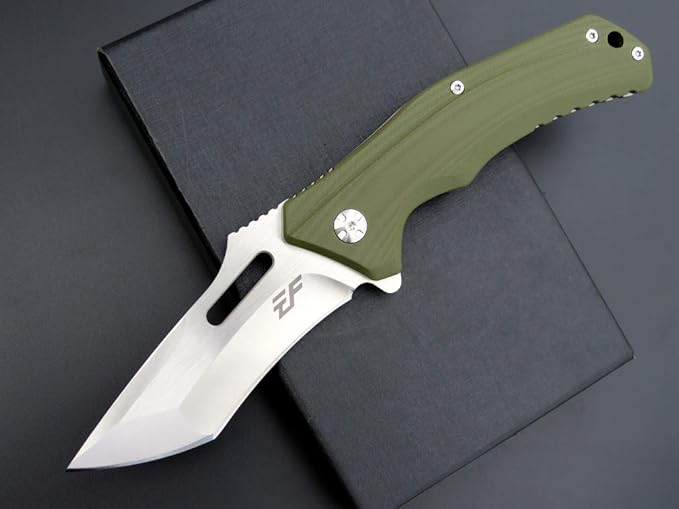 Eafengrow EF908 Pocket Knife Sanding Finished D2 Steel Blade G10 Handle Pocket Clip and Liner Lock with Titanium Coating Tactical Camping Survival Tool Knives (GREEN)