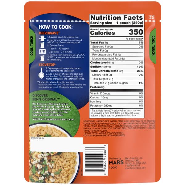 BEN'S ORIGINAL Risotto Roasted Garlic & Herb Flavored Rice, Easy Dinner Side, 8.5 oz Pouch (Pack of 12)