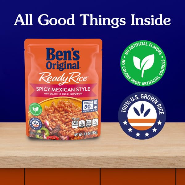 BEN'S ORIGINAL Ready Rice Spicy Mexican Style Flavored Rice, Easy Dinner Side, 8.5 oz Pouch (Pack of 12)