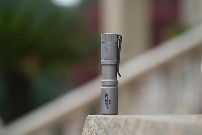 Manker E05 II High Density 800 Lumens High Output EDC Flashlight White LED Emitters, Eeay to Carry, for Camping, Hiking (Titanium - Stonewashed NICHIA 519A-V1 4000K)
