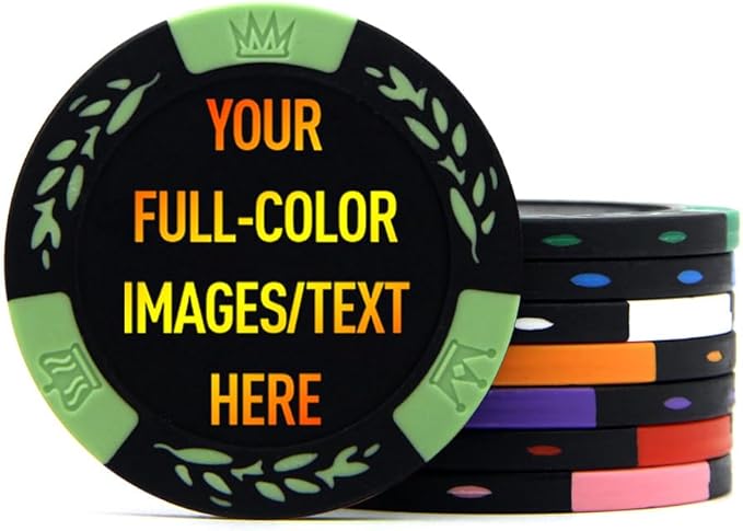 100 Premium Clay Poker Chips, Customized Your Image and Text, 11.5 Gram Casino Chips for Texas Hold’em, Blackjack Gambling