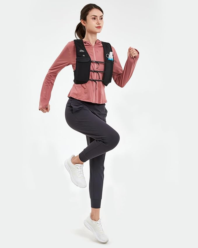 Running Vest for Women Men, USA Original Patent, Adjustable Chest Straps Running Hydration Vest with 500ml Soft Flask and Phone Holder, Lightweight Reflective Hydration Backpack