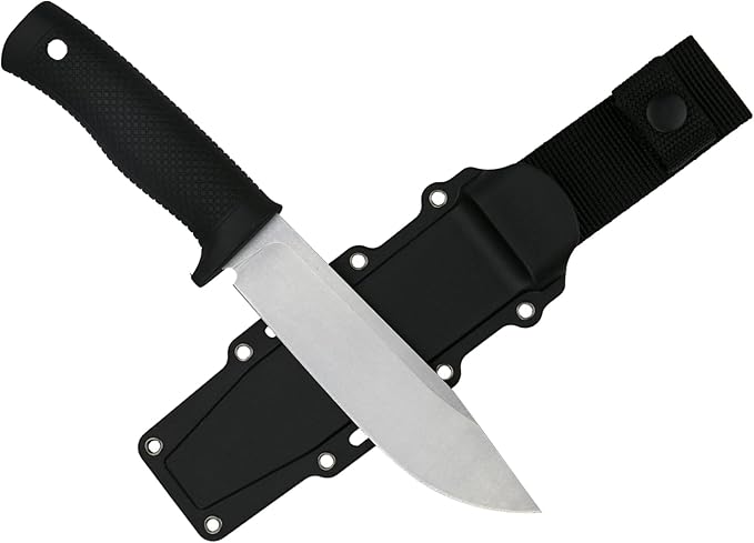 Tactical Fixed Blade Knife, 5.87 inch Blade, 4.65 inch Kray-Ex Handle, Stonewashed 420 Stainless Steel, with Secure-Ex Sheath for Outdoor Camping Hunting Survival (B-Silver)