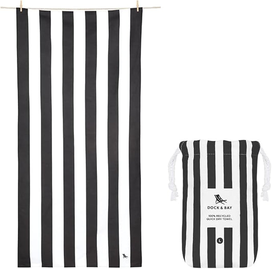 Dock & Bay Customized Beach Towel - Quick Dry, Sand Free - Compact, Lightweight - 100% Recycled - Includes Bag - Cabana - Kamari Charcoal - Large