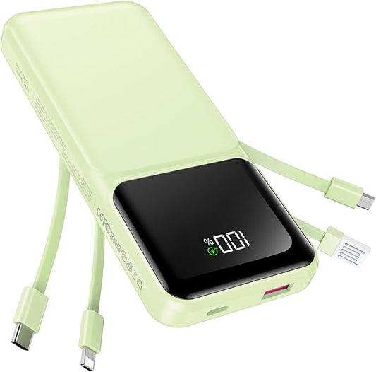Portable Charger with Built in Cable - 20000mAh Fast Charging 22.5W Power Bank USB C LED Display Battery Pack 5 Outputs & 3 Inputs for Travel Essentials iPhone Samsung Android Phones Tablets