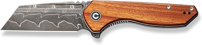 CIVIVI Pocket Knife for Men, ExOne Folding Knife with Flipper, 2.94" Damascus Blade Wood Handle for Perfect EDC Gift C23036-DS1