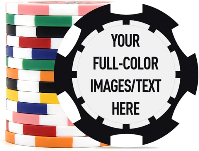 40mm Custom Poker Chips with Your Text,Logo or Design for Weddings, Anniversaries, Parties, Corporate Events and Fundraisers,100 Full Color 11.5 Gram Casino Sized Poker Chips