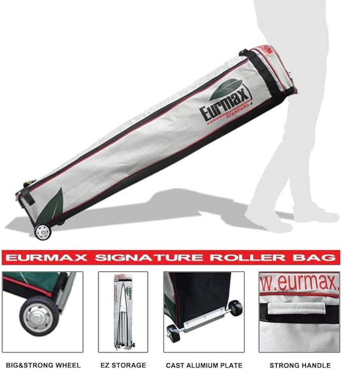 Eurmax USA 10'x10' Pop-up Canopy Tent Commercial Instant Canopies with 4 Removable Zipper End Screen Wall kit and Roller Bag, Bonus 4 SandBags(White)