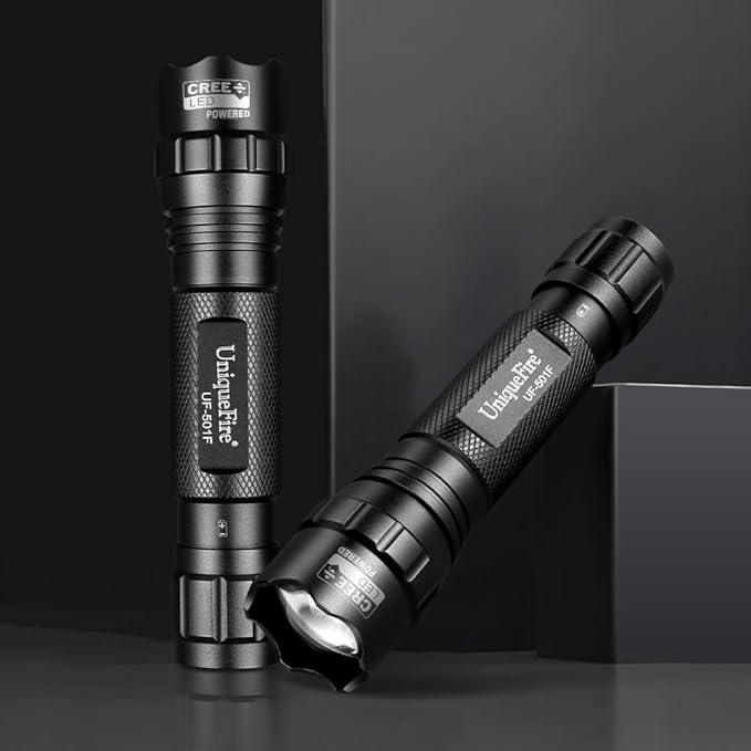 UniqueFire 501F Small Tactical Flashlight with Holster, 5 Modes Mini CREE LED Zoomable Flashlight High Lumen Torch with IPX-65 Waterproof EDC Flashlight Bright Flash Light for Daily use,Emergencies