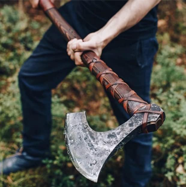 Qepaa Crafts® Handmade Viking Axe – 38" Two-Handed Bearded Norse Axe with Sheath – Forged Steel Berserker Hatchet for Throwing, Chopping, Camping, Gifting(THA)