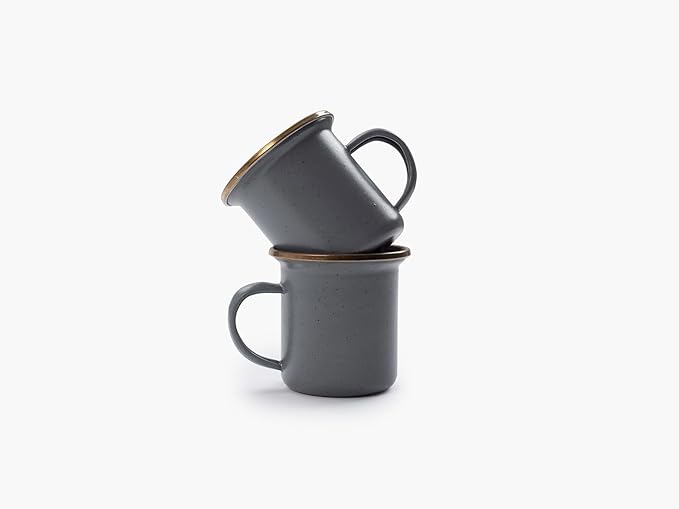 Barebones 5-Ounce Enamel Espresso Cup Set of 2 - Small Coffee Mug and Tea Cup - Stainless Steel Rim Camping Mug for Indoor and Outdoor Use (Slate Gray)