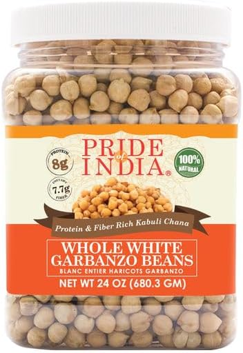 Pride Of India - PACK of 6 - Indian Whole White Garbanzo Beans 10mm - Protein & Fiber Rich Kabuli Chana, 1.5 Pound Jar