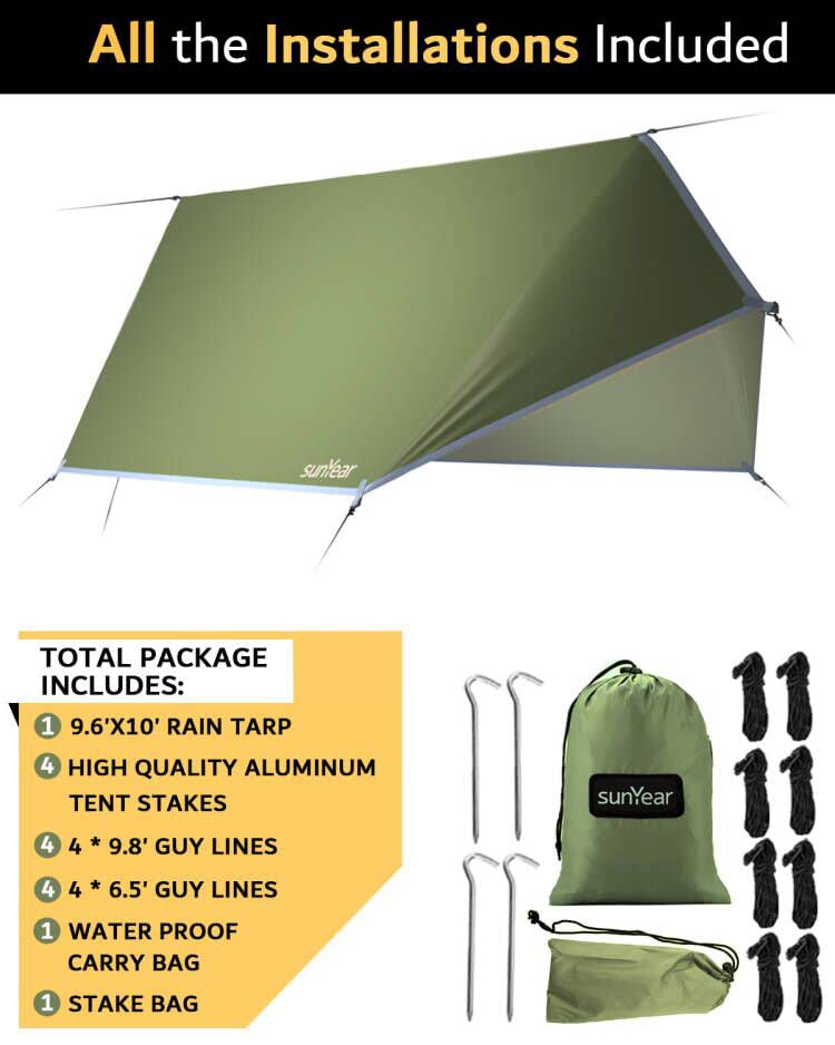 Sunyear Hammock Tent Rain Fly-Camping Hammock Outdoor Tarp-Small Door Design-Keep Side Wind