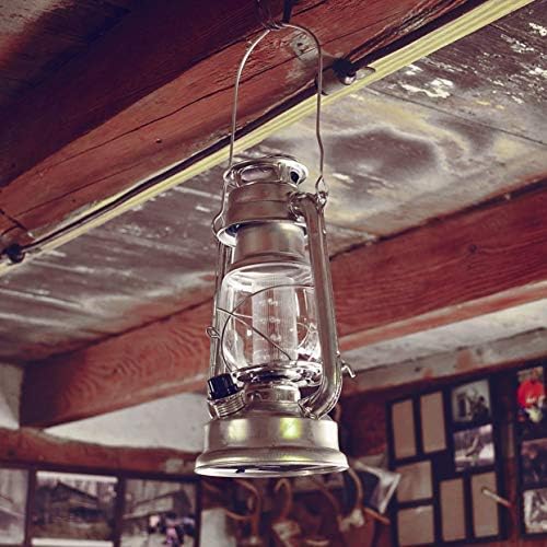 YAKii LED Vintage Lantern Metal Hanging Hurricane 12 LED Dimmer Switch Cold White Battery Operated Power Outage Indoor Camping Lighting Outdoor Brooklyn (Silver 2 Pack)