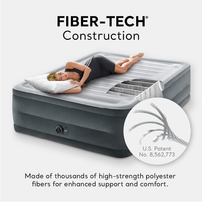 Intex 64417ED 22in Queen Dura-Beam Comfort Plush High-Rise Inflatable Air Mattress with Built in