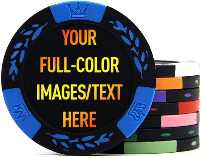 100 Premium Clay Poker Chips, Customized Your Image and Text, 11.5 Gram Casino Chips for Texas Hold’em, Blackjack Gambling
