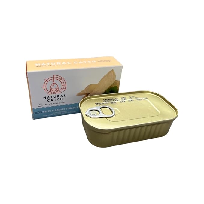 Natural Catch Tuna White Albacore Filets, Hand Cut, Pole & Line Caught, 120 Calories Gluten-Free, Paleo, Keto Friendly, Premium Albacore Tuna in Water (4.4 oz per can- Pack of 12)