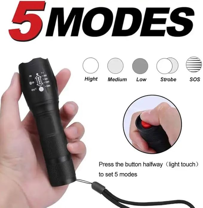 VTech Tactical 2pack LED Flashlight High Lumens - Mini Flashlights for Camping, Hiking, Walking - Powerful Emergency Flashlights with 5 Modes for Outdoor Use - Bright Flashlight with Zoomable Beam