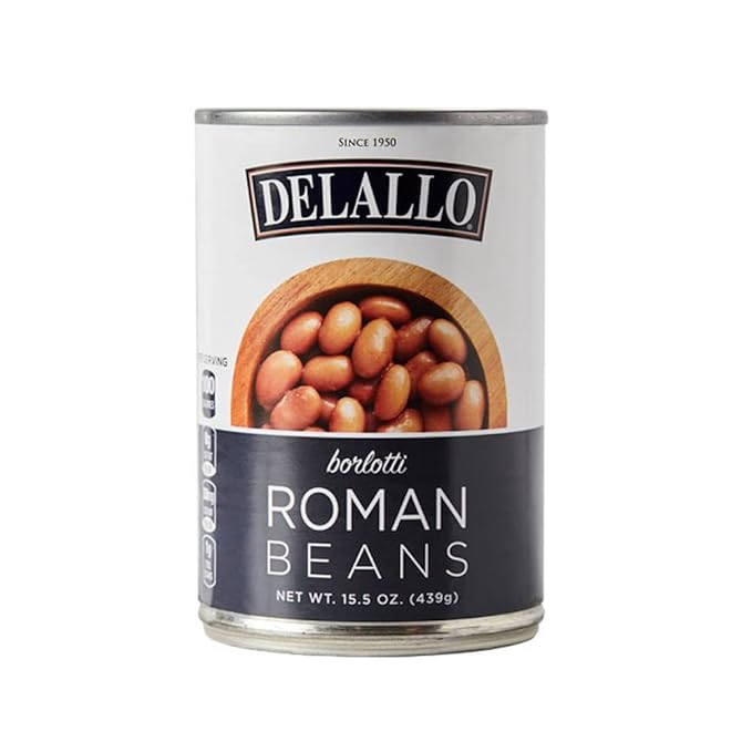 DeLallo Roman Beans, Borlotti Beans for Soups, Salads, and Dips, Non-GMO, Kosher, No Preservatives, Tender Creamy Texture, 15.5 oz Can, (6 Pack)