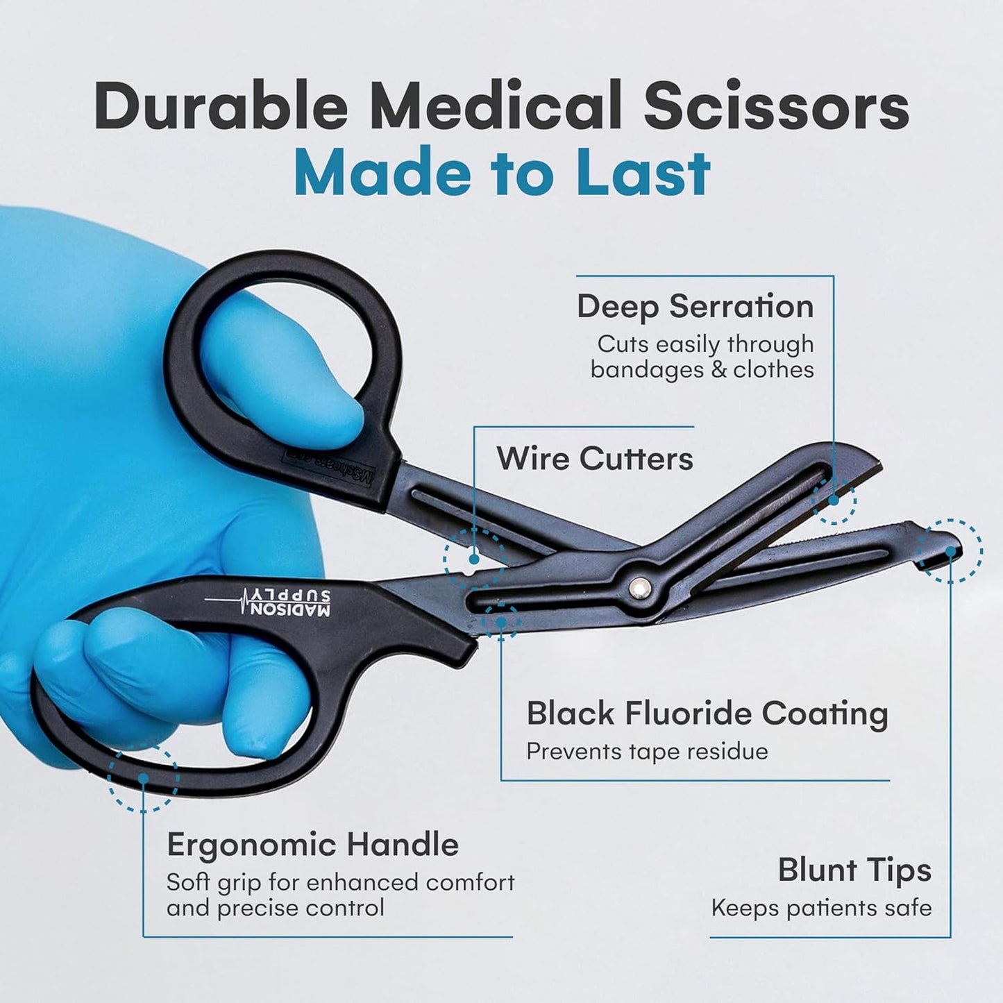 Medical Scissors, EMT and Trauma Shears - 7.5 Inch Quality Stainless Steel Bandage Scissors - Fluoride-Coated with Non-Stick Blades - 2 Pack (Black/Pink)
