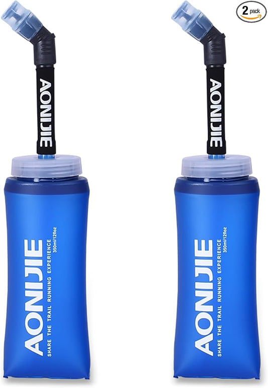 TRIWONDER TPU Soft Folding Water Bottles BPA-Free Collapsible Flask for Hydration Pack - Ideal for Running Hiking Cycling Climbing (350ml/11.83oz - Pack of 2)