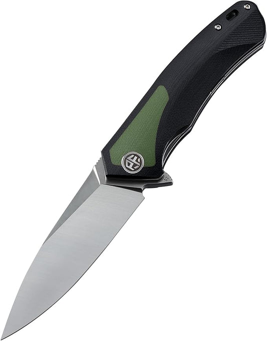 Petrified fish PF838 3.74" D2 steel folding knife outdoor tactical pocket knives G10 handle camping hunting Cutter EDC tool (Green, satin)