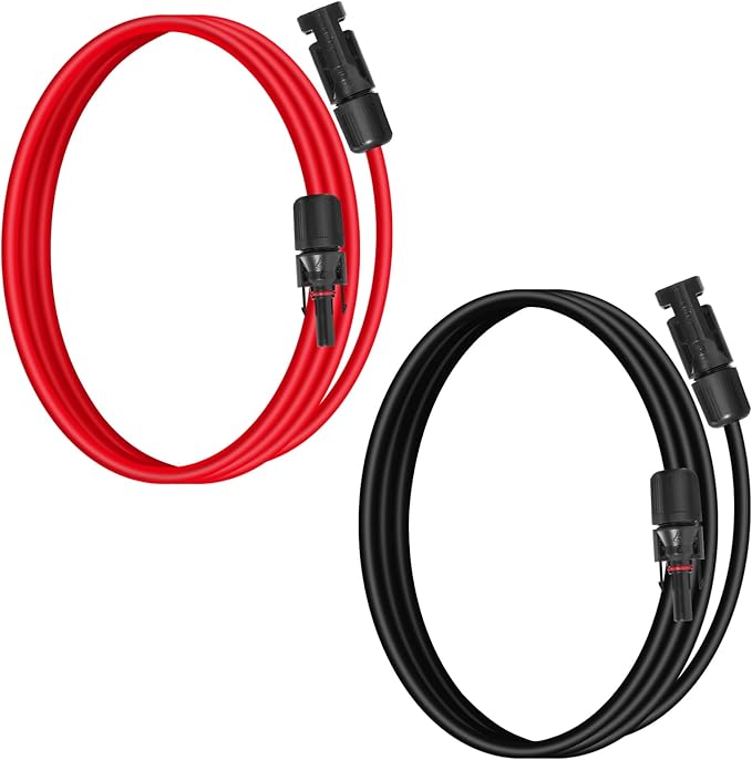 10AWG (6mm²) Solar Panel Extension Cable 2FT - Black & Red, Heavy Duty, Weather Resistant, Standard Solar Connectors Solar Extension Cable for Solar Power Systems, RVs, Boats