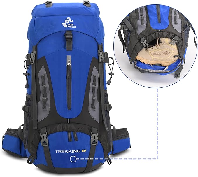 Bseash 60L Hiking Camping Backpack with Rain Cover, Waterproof Large Capacity Outdoor Sport Travel Daypack Climbing Touring (Light Blue)