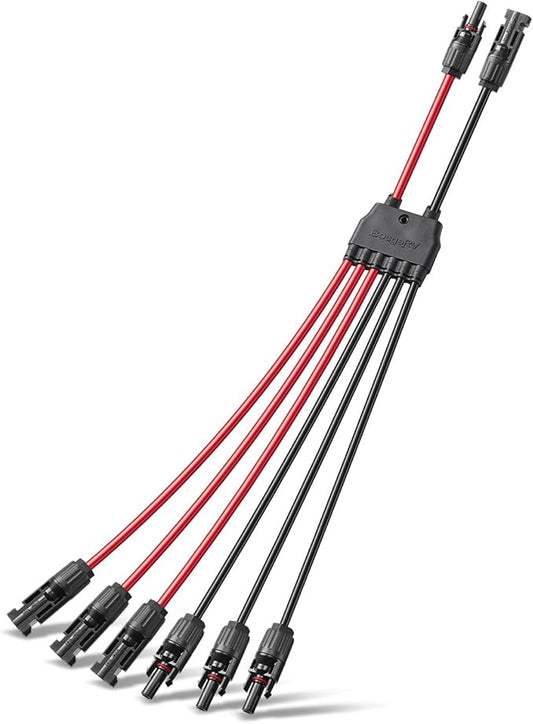 BougeRV Solar Parallel Connectors for 2-3 Solar Panels, 2 to 6 Y Branch 10AWG Adapter Splitter Cable Wire Plug PV Tool Kit, Waterproof (MFFF/FMMM)