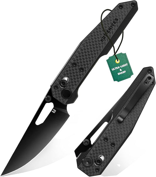 Sharplyn Folding Pocket Knife, 3.6" 14C28N Steel Blade (Reverse Flick) G10&Carbon Fiber Handle- EDC Folding Knife with Crossbar Axis Lock and Pocket Clip for Camping Hiking and for Men Women Black