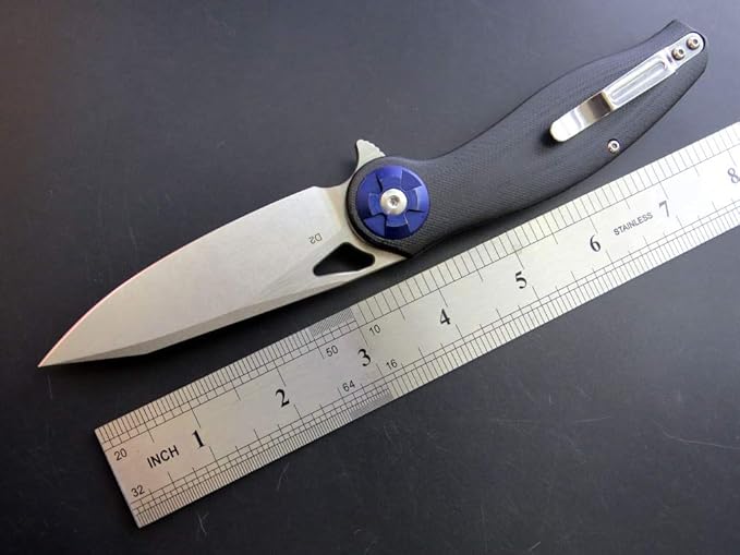 Eafengrow EF76 Folding Knife for Camping EDC Pocket Knife with G10 Handle & D2 Stone-washed Blade Hunting Outdoor Tool (black)