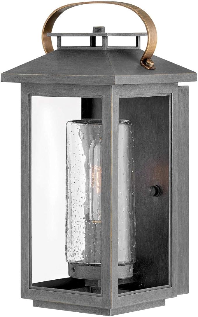 Hinkley Atwater Medium Wall Mount Outdoor Lantern - Composite, Clear Seedy Glass, Anti-Fade, LED Included - Ash Bronze Finish