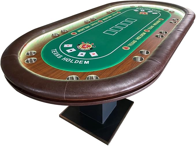 Poker Table 96 inches for 10 Player Casino Texas Holdem Games with Green Speed Cloth Dimmable LED Cup Holders