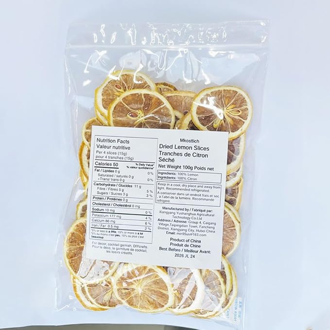 Mkostlich Dried Lemon Slices Bulk, 100g/3.52oz Natural Dehydrated Lemon Slices for Cocktails Garnish/ Tea/ Baking, No Sugar Added