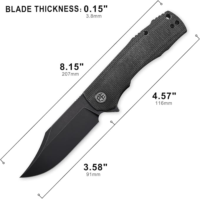 Petrified fish PFP03 Victor,3.58" K110 Satin Blade,140g Micarta Handel Flipper Liner lock Folding knife (Black Stonewashed)